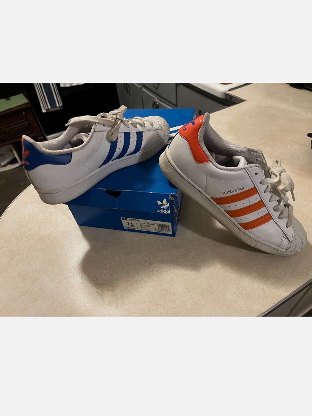 adidas Superstar Leather Sneakers - White with Blue & Orange